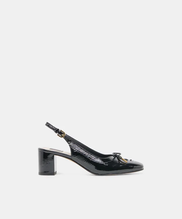 SAYLEE Midnight Crinkle Patent Slingback Ballet Block Heels — view 2