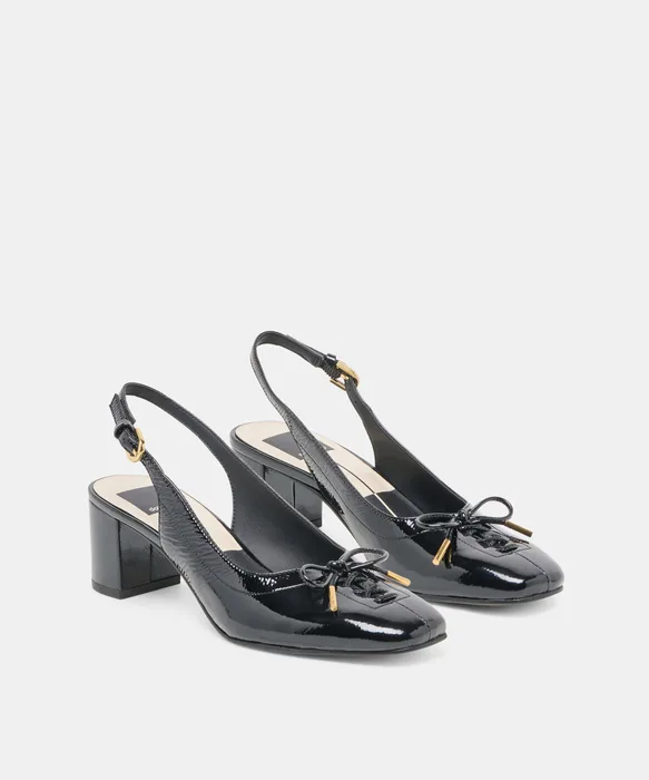 SAYLEE Midnight Crinkle Patent Slingback Ballet Block Heels — view 3