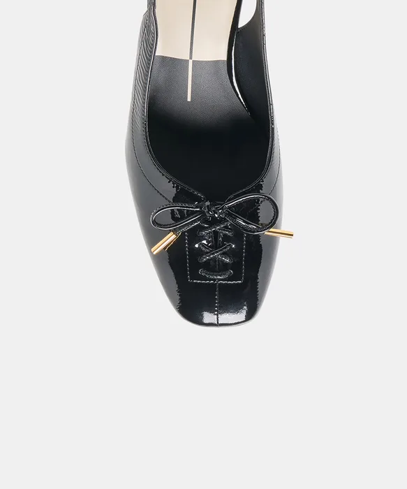 SAYLEE Midnight Crinkle Patent Slingback Ballet Block Heels — view 4