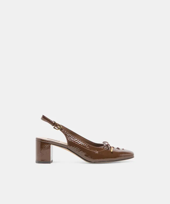 SAYLEE Walnut Crinkle Patent Slingback Ballet Block Heels — view 2