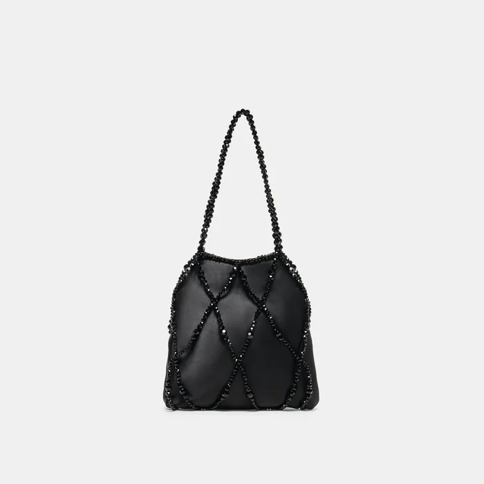 SERILDA Black Satin Beaded Top-Handle Handbag — view 2