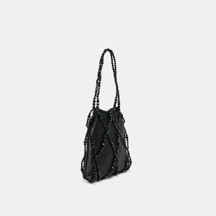 SERILDA Black Satin Beaded Top-Handle Handbag — view 3