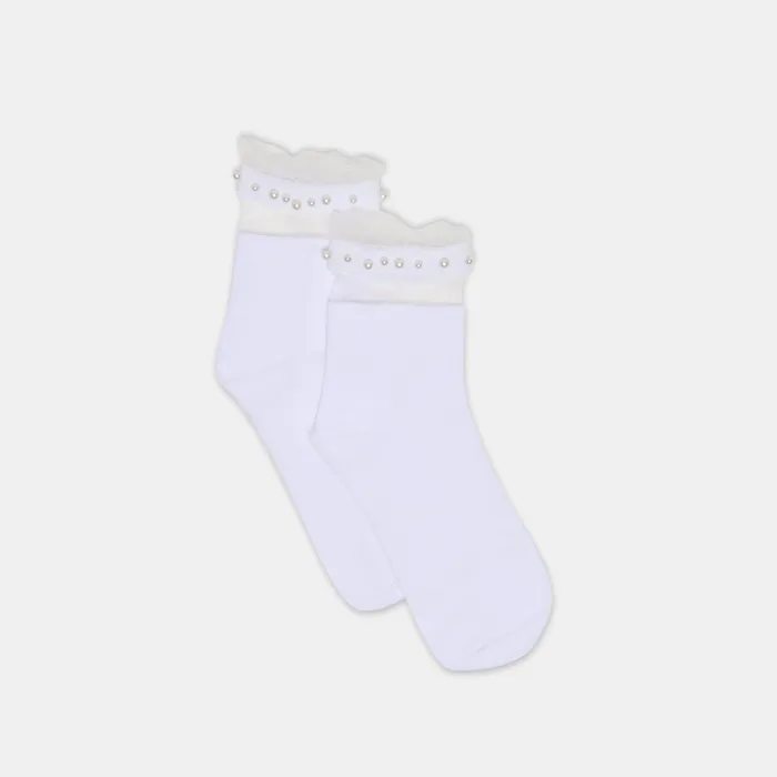 Sheer Ruffle White Pearl Anklet Socks — view 2