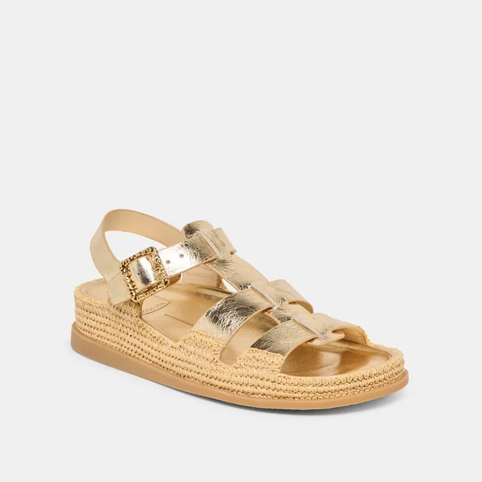 Shenna Gold Distressed Leather Sandals — view 3