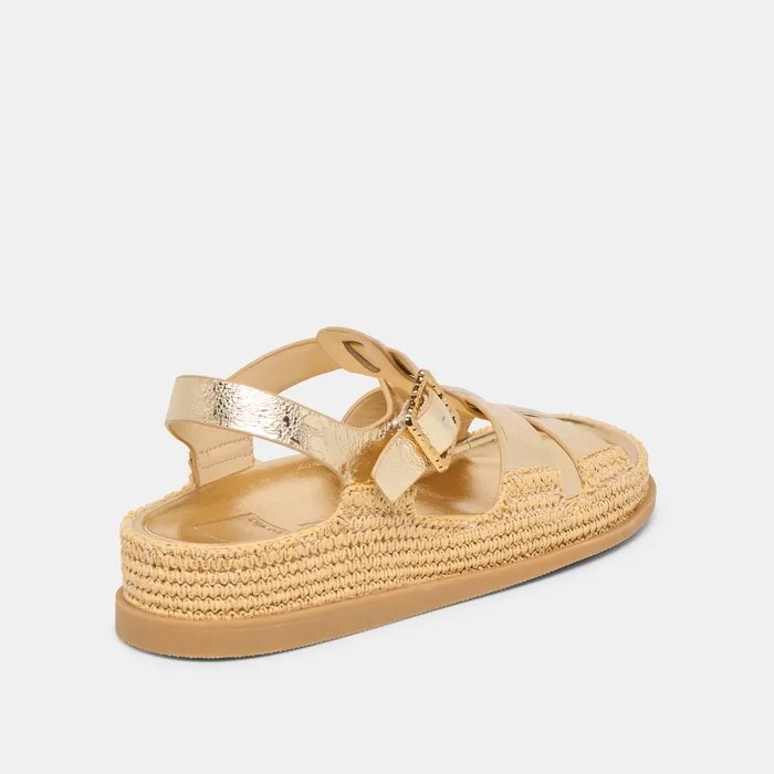 Shenna Gold Distressed Leather Sandals — view 4