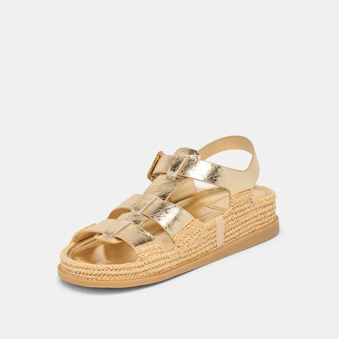 Shenna Gold Distressed Leather Sandals — view 5