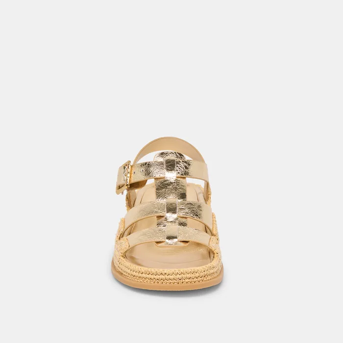 Shenna Gold Distressed Leather Sandals — view 7