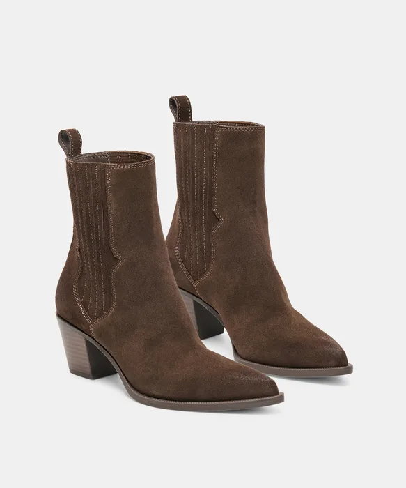 SOLINE H2O Espresso Suede Block-Heel Waterproof Ankle Bootie — view 3