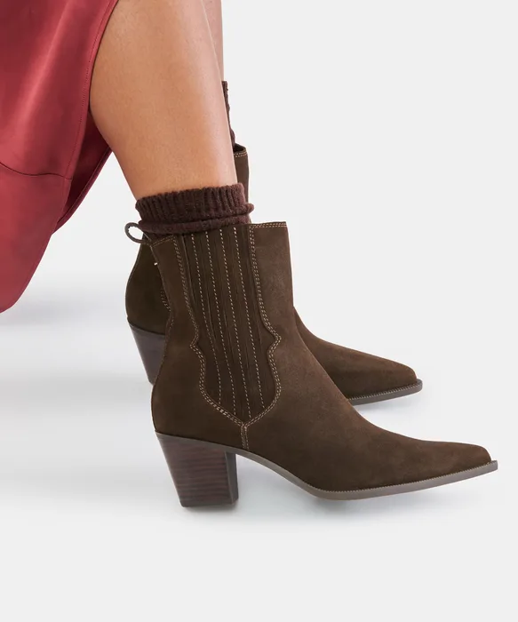 SOLINE H2O Espresso Suede Block-Heel Waterproof Ankle Bootie — view 5