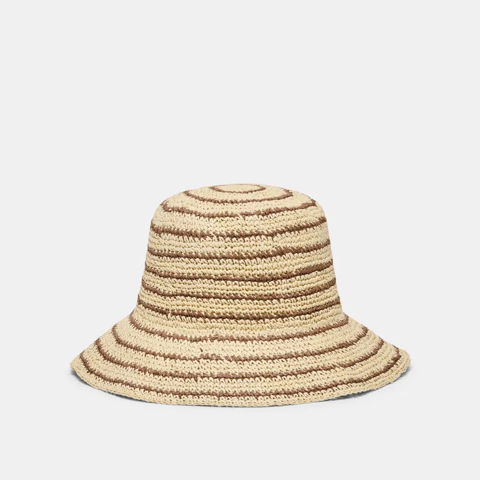 Striped Brown Natural Straw Cloche — view 2