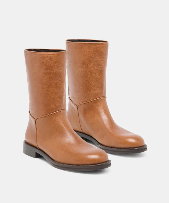 TEGEN Tan Leather Mid-Calf Boots — view 3