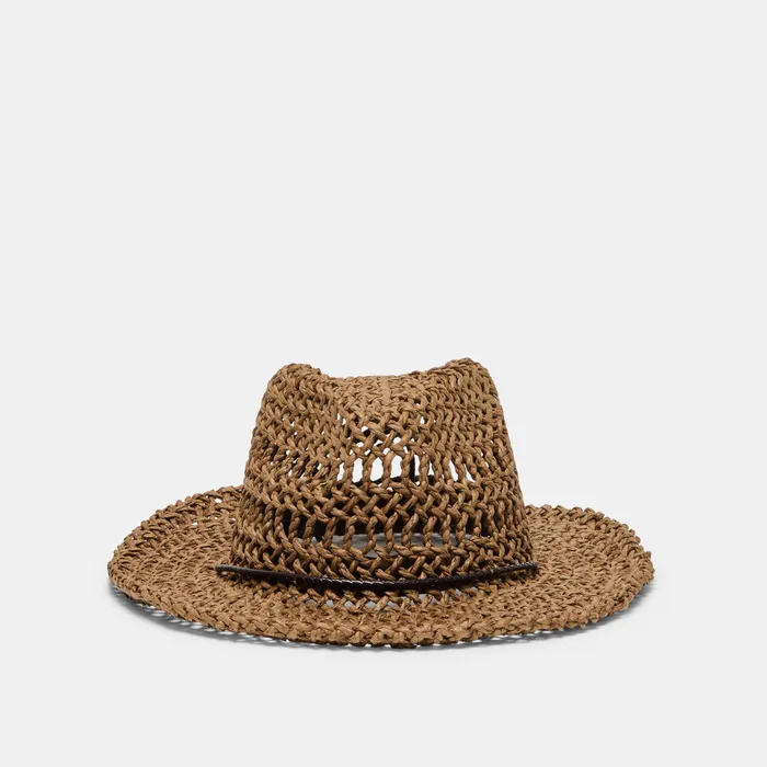 Thick Weave Dark Brown Cowboy Hat with Strap — view 2