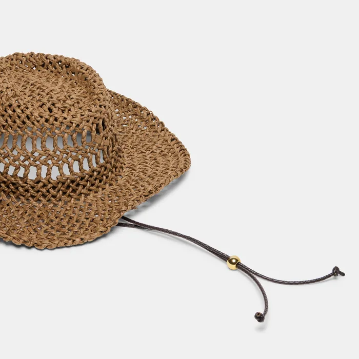 Thick Weave Dark Brown Cowboy Hat with Strap — view 6