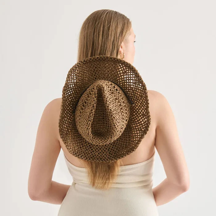 Thick Weave Dark Brown Cowboy Hat with Strap — view 7