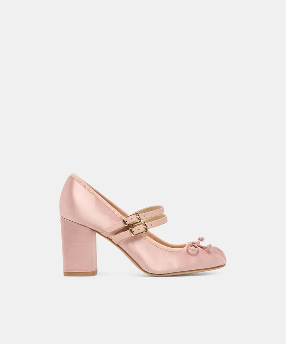 TIARAH Lt Blush Satin Ballet Block Heels — view 2