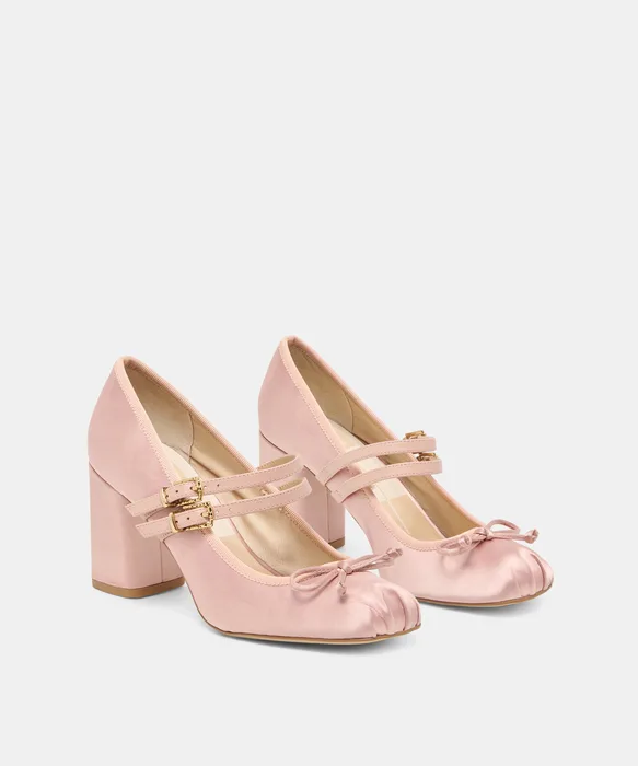 TIARAH Lt Blush Satin Ballet Block Heels — view 3