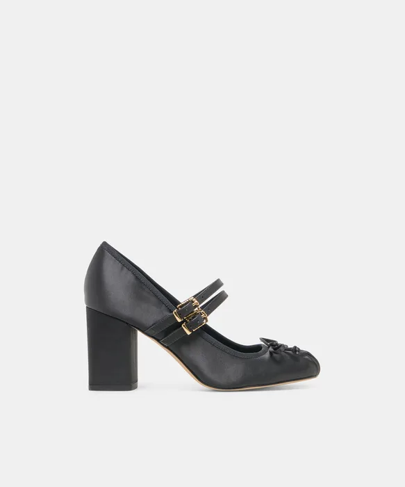 TIARAH Onyx Satin Ballet Block Heels — view 2