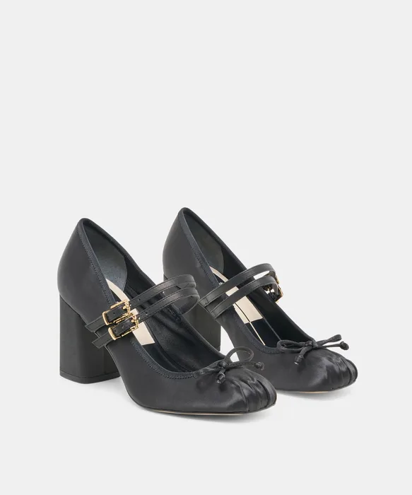 TIARAH Onyx Satin Ballet Block Heels — view 3