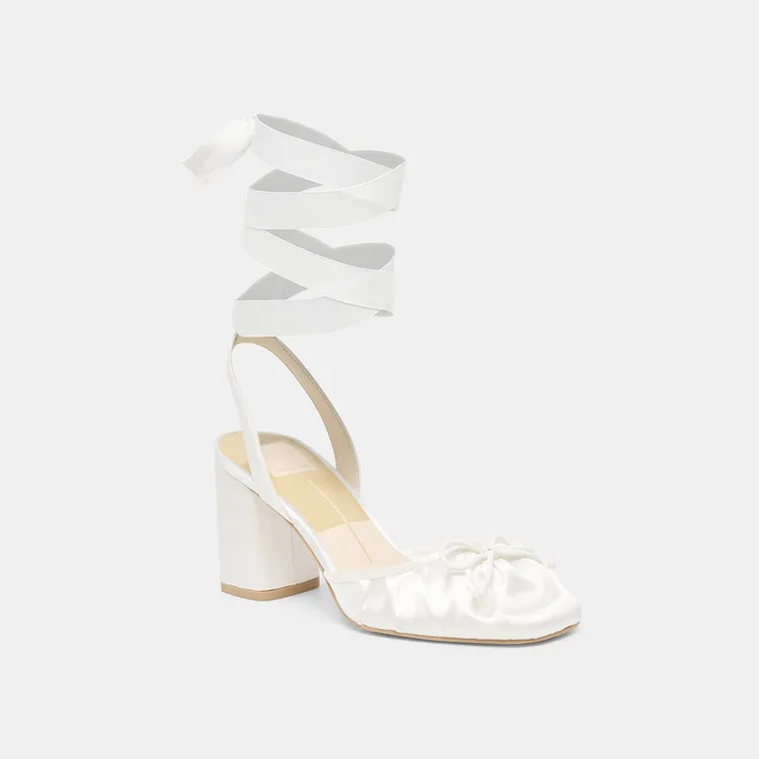 Tisha True White Satin Heels — view 4