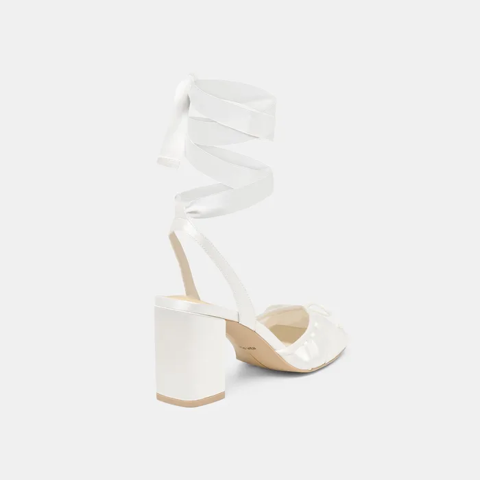 Tisha True White Satin Heels — view 6