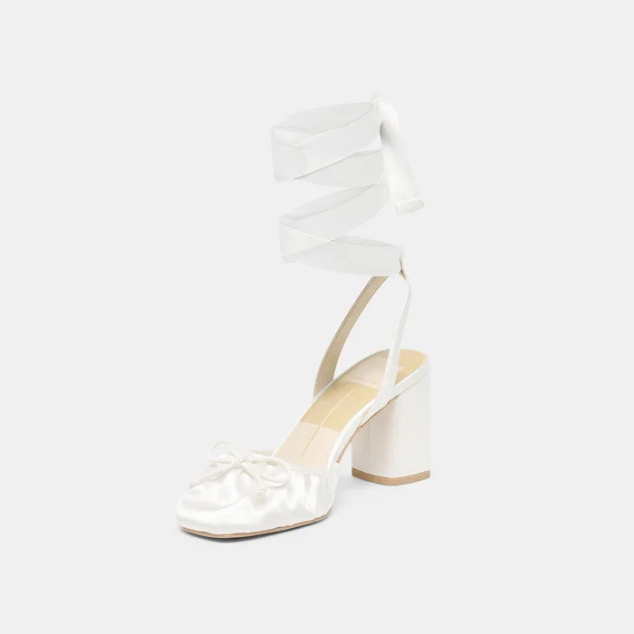 Tisha True White Satin Heels — view 7