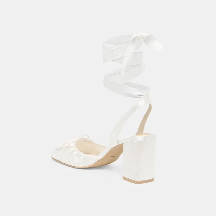 Tisha True White Satin Heels — view 8