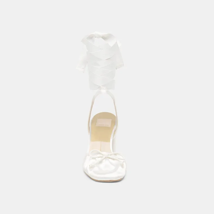 Tisha True White Satin Heels — view 9