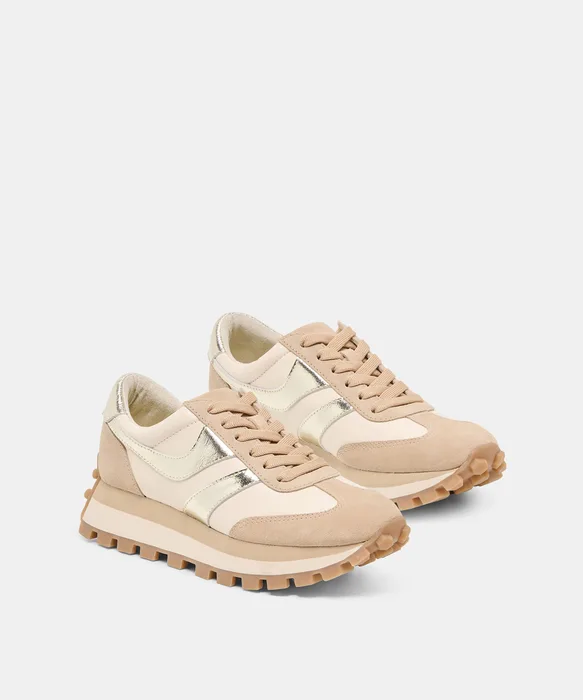 TRESA White Gold Suede Platform Sneakers — view 3