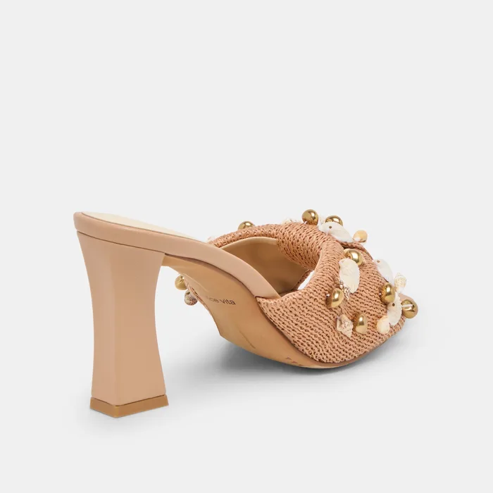 Tylah Toffee Beaded Raffia Heels — view 6
