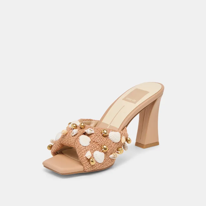 Tylah Toffee Beaded Raffia Heels — view 7