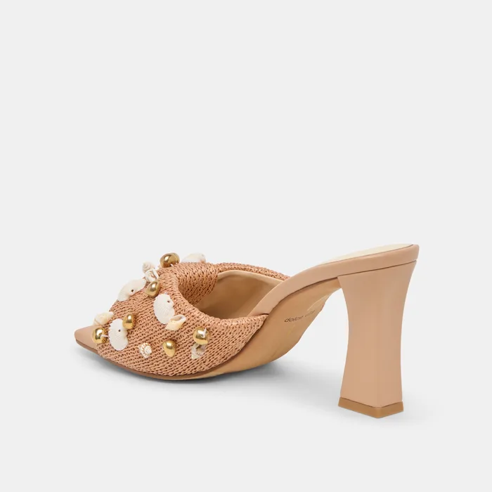 Tylah Toffee Beaded Raffia Heels — view 8