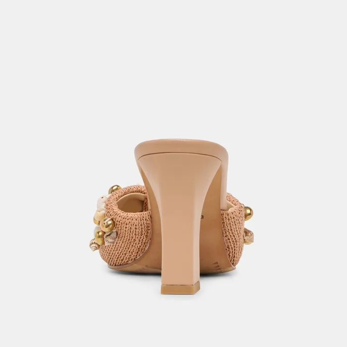 Tylah Toffee Beaded Raffia Heels — view 10
