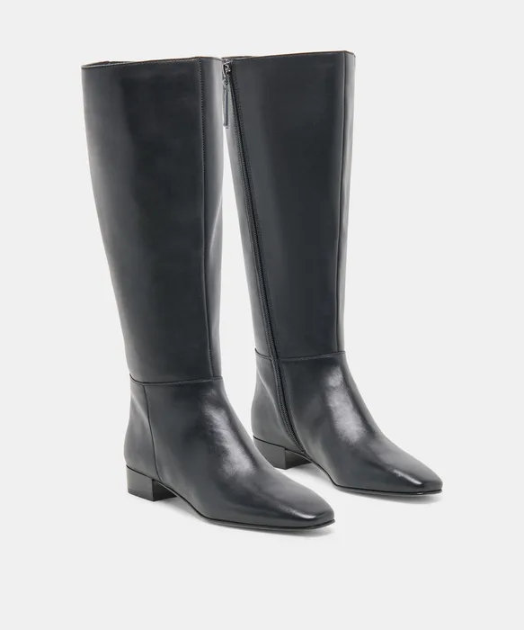 TYWIN Wide Calf Black Leather Knee-High Boots — view 3