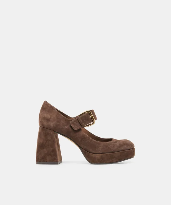 ULTRA Dk Brown Suede Platform Mary-Jane Block Heels — view 2