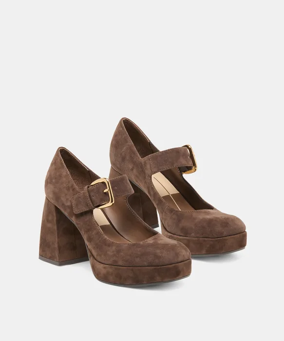 ULTRA Dk Brown Suede Platform Mary-Jane Block Heels — view 3