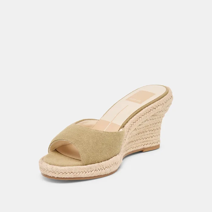 Vaya Khaki Linen Wedges — view 5