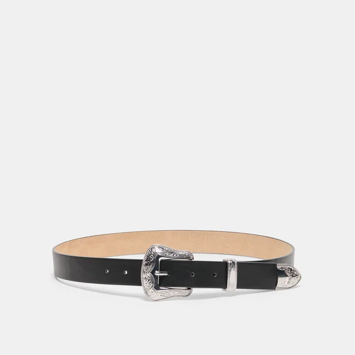 Vintage Western Black Silver Buckle Belt — view 2