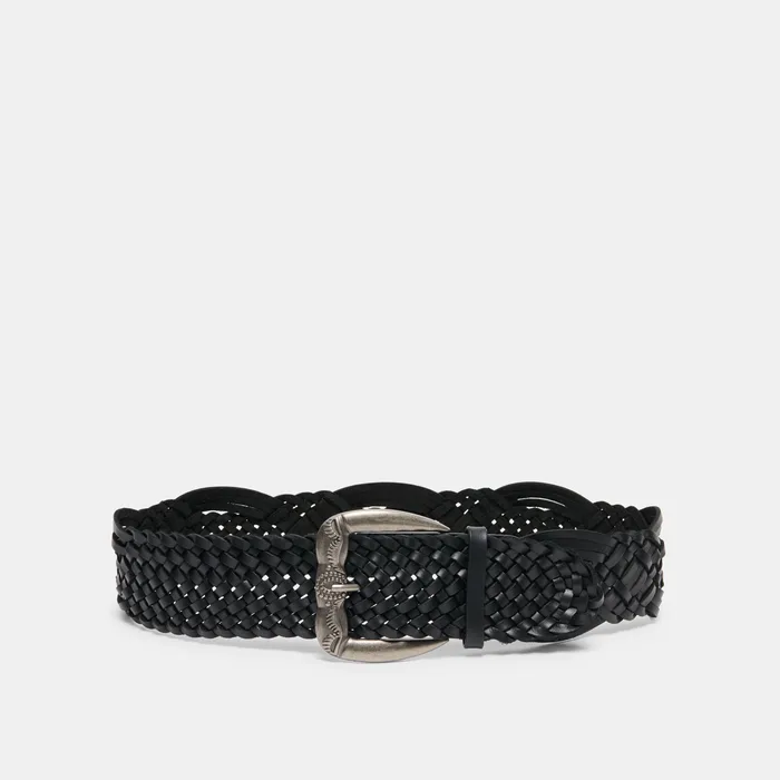 Western Black Woven Leather Belt with Silver Buckle — view 2
