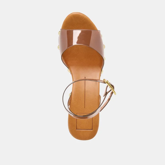 YASMON Whiskey Vinyl Jelly Open-Toe Wood Sole Wedges — view 9