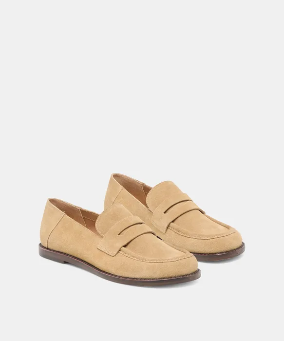 YASMYN Cashew Suede Penny Loafers — view 3