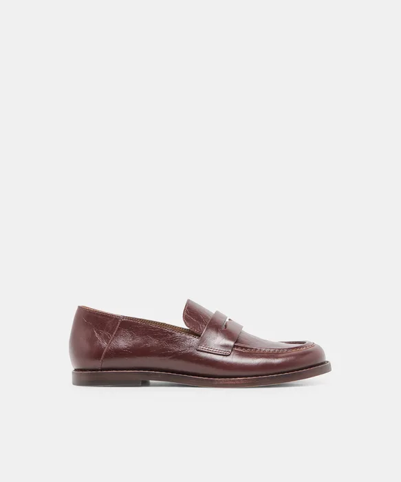 YASMYN Coffee Crinkle Patent Penny Loafers — view 2