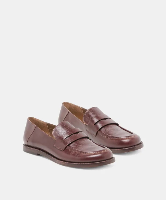 YASMYN Coffee Crinkle Patent Penny Loafers — view 3