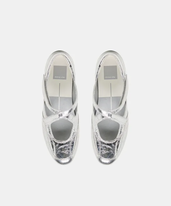 YONO Silver Distressed Leather Ballet Sneaker Flats — view 4
