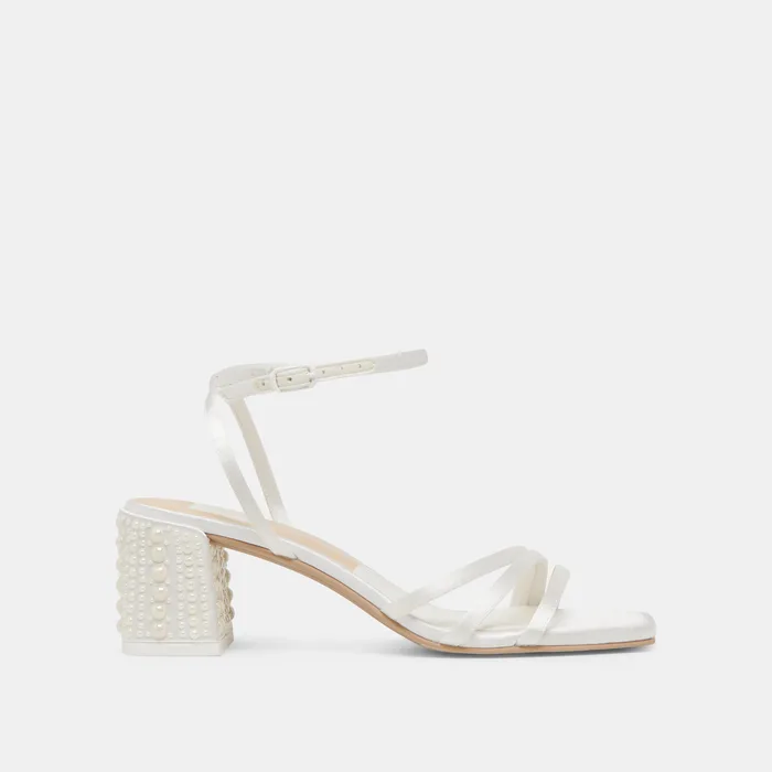 YSABEL PEARL HEELS TRUE WHITE SATIN — view 2