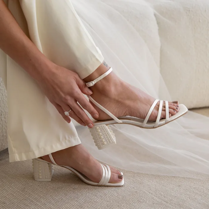 YSABEL PEARL HEELS TRUE WHITE SATIN — view 3