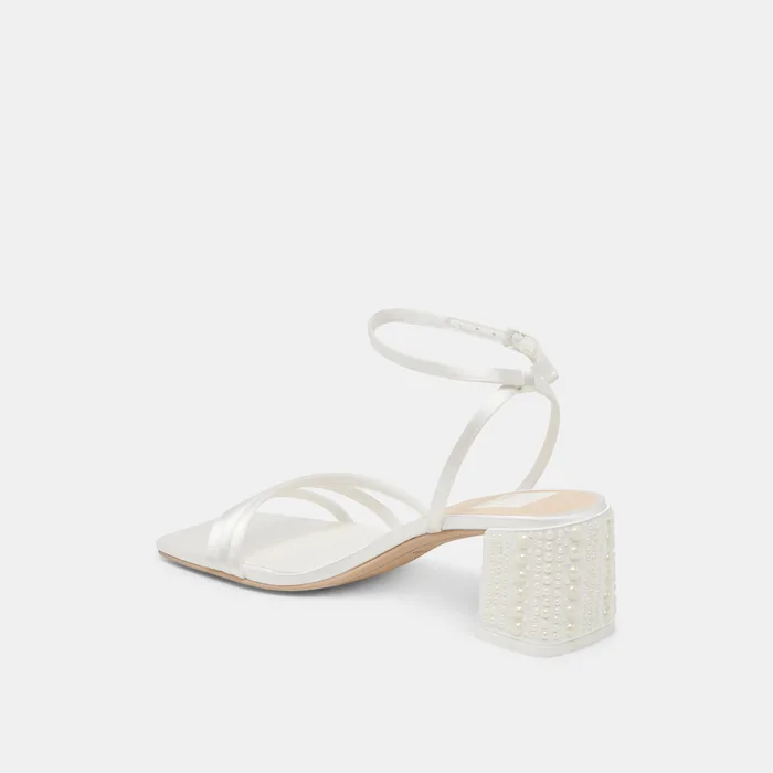 YSABEL PEARL HEELS TRUE WHITE SATIN — view 10