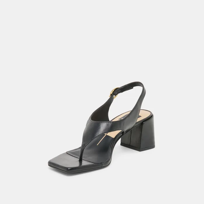 Yves Black Leather Heels — view 6