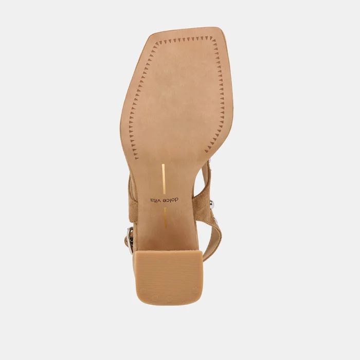 YVES STUD HEELS LT BROWN SUEDE