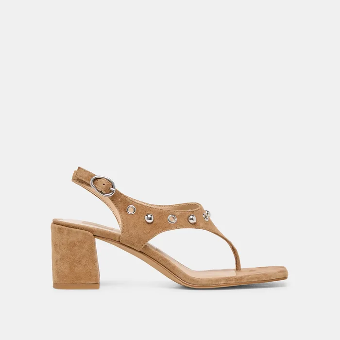 Yves Stud Lt Brown Suede Heels — view 2