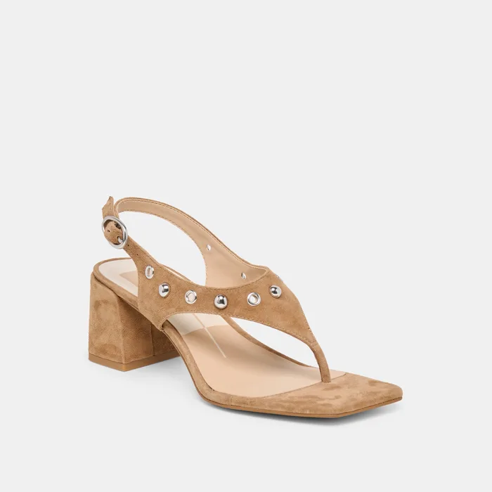 Yves Stud Lt Brown Suede Heels — view 4